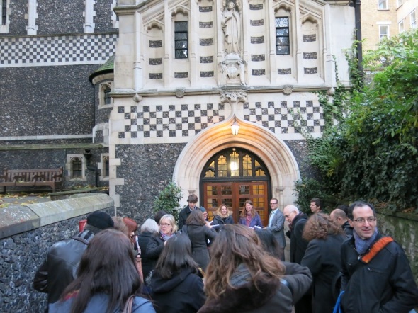 The participants gathered in front of St Bartholomew the Great